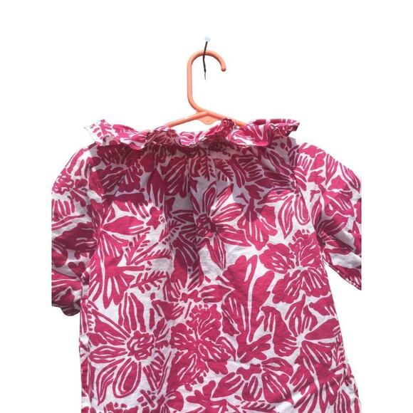 Crewcuts girls dress size 5 linen ruffle pink white preppy coastal beachy flower - Picture 5 of 10